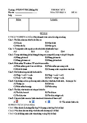 Đề kiểm tra học kì I Tin học 6 - Năm học 2016-2017 - Trường THCS Tân Tiến